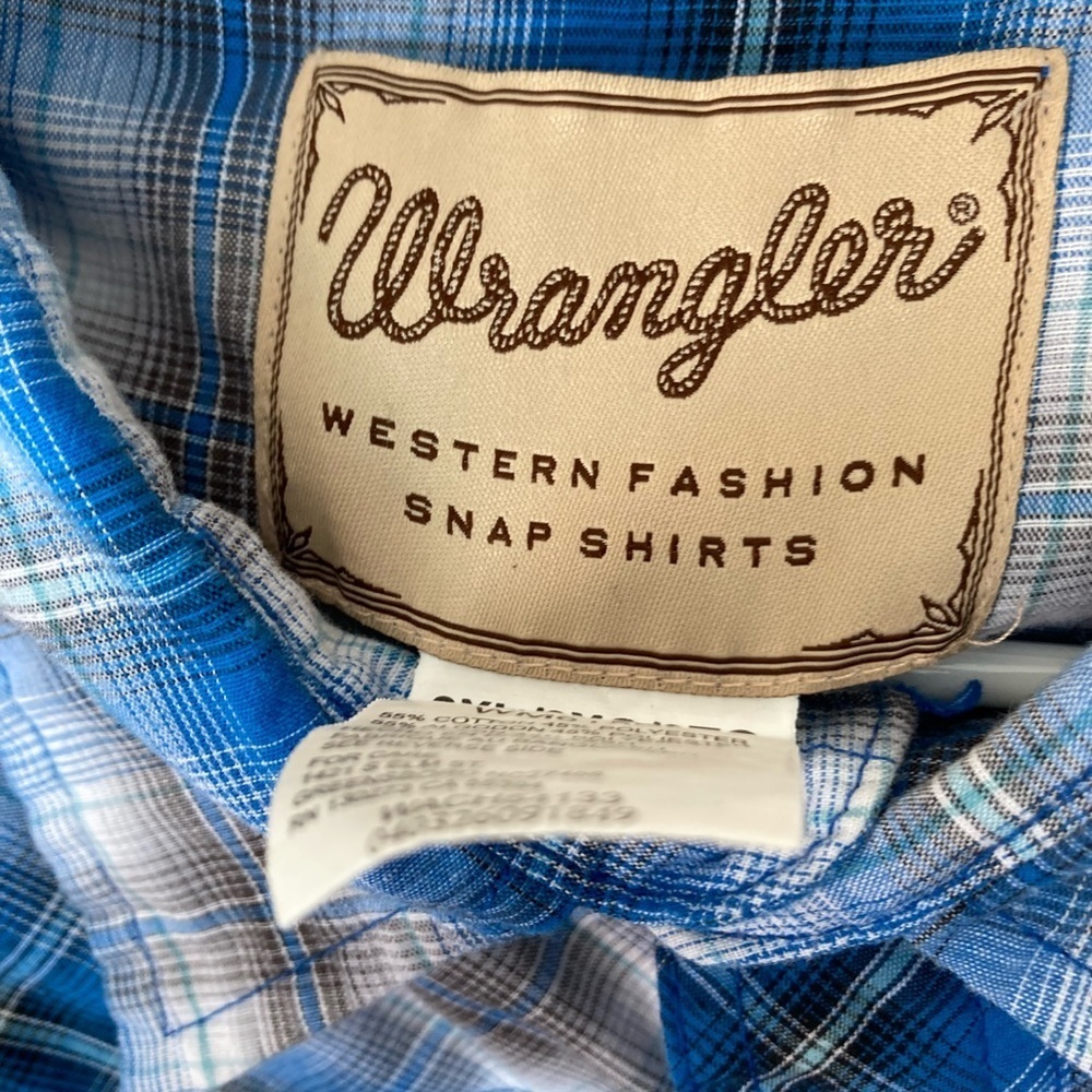 WRANGLER WESTERN LONG SLEEVE PLAID Blue MEN SIZE XXXL 3XL Pearl Snap Cowboy - Picture 8 of 13